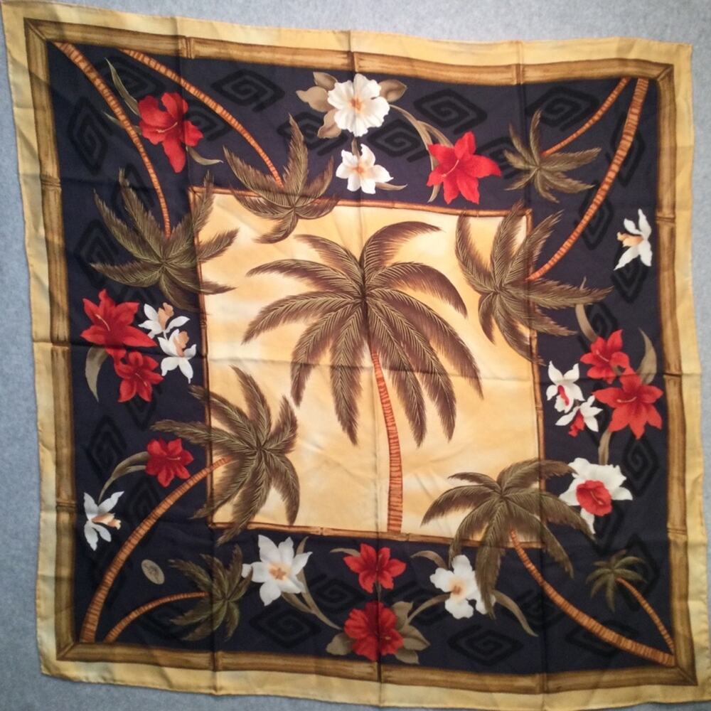 Tommy Bahama 100% Silk Scarf Tropical themed 34”x35”